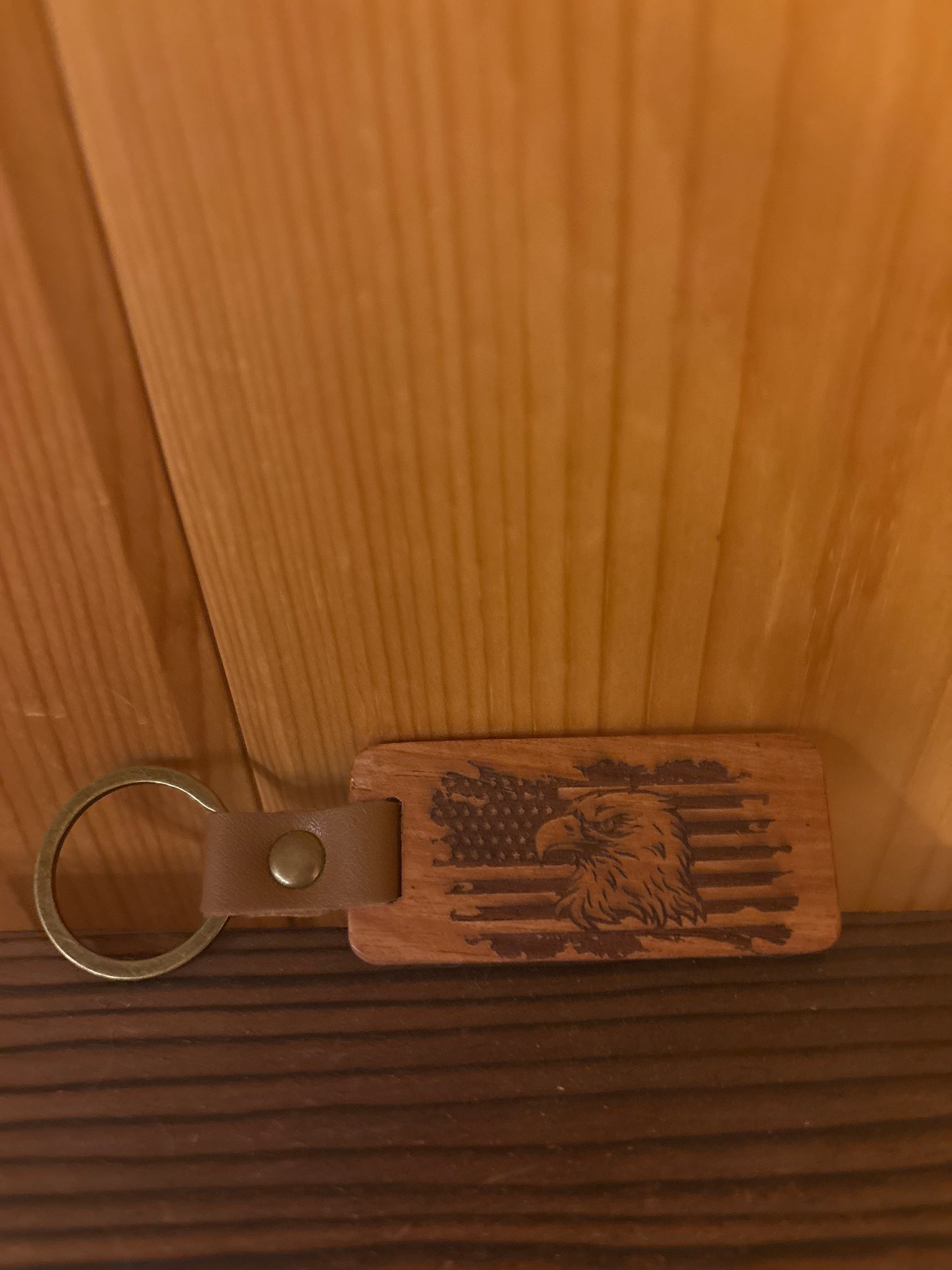 Laser Engraved Eagle & American Flag Wood Keychain – Patriotic Gift