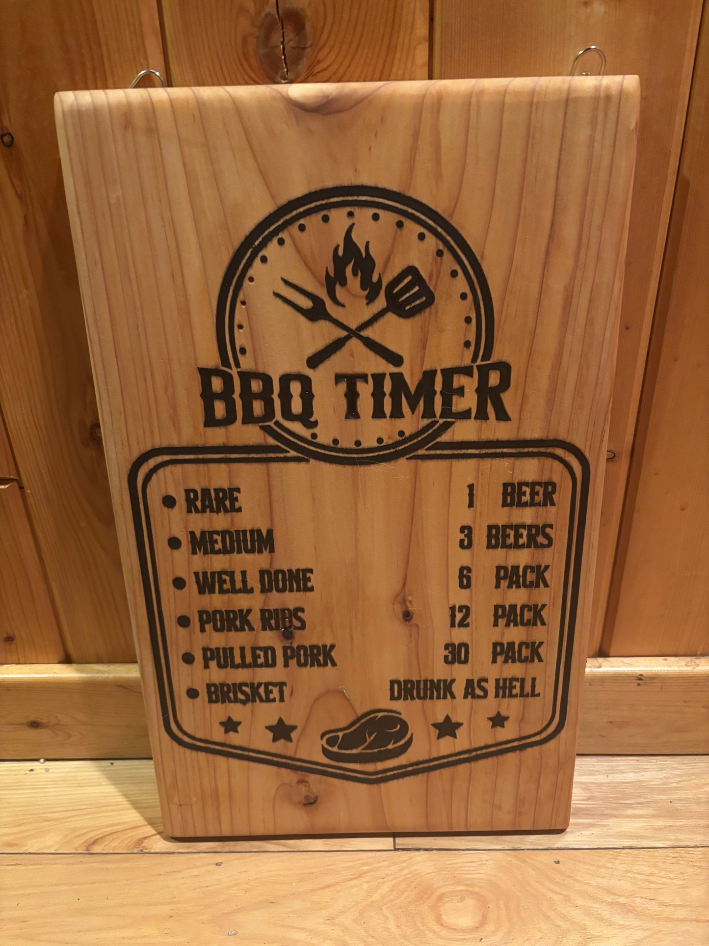 BBQ Timer Sign – Rare to Drunk as Hell Wooden Wall Decor