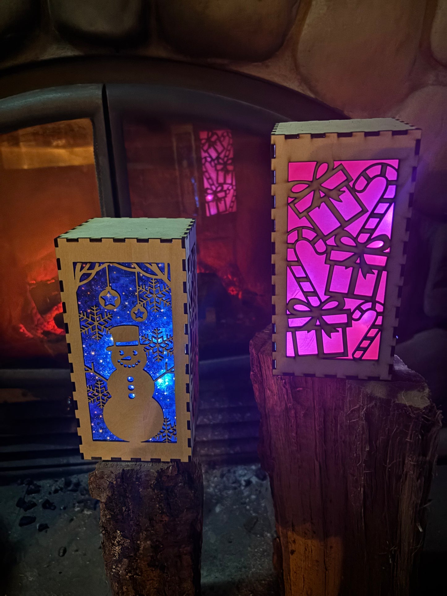 LED Wooden Holiday Lantern – Laser Cut Snowman Design