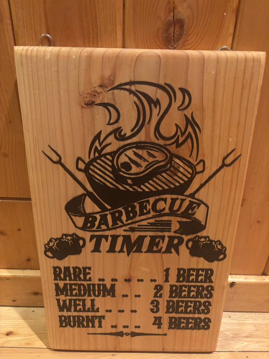 BBQ Timer Wooden Sign – Handcrafted Grill & Man Cave Wall Decor