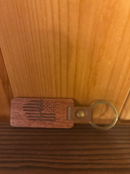 Merica Laser Engraved American Flag Wood Keychain