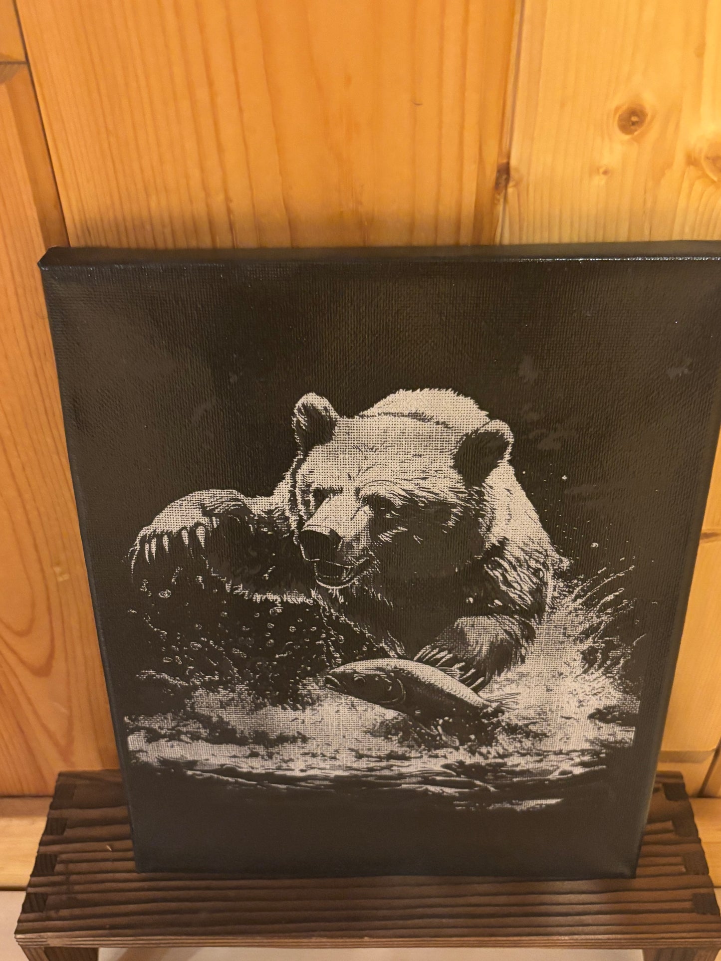 Bear Fishing Scene – Rustic Wildlife Canvas Wall Art