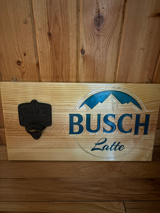 •	Busch Latte Rustic Wood Bar Sign – 21” x 11.5”