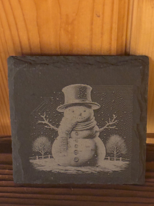 Snowman Round Coaster – Winter Laser-Engraved Drink Coaster