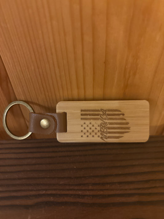 Merica Laser Engraved American Flag Wood Keychain