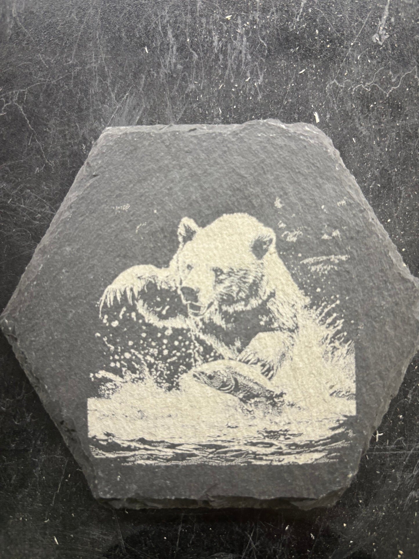 Bear Slate Coaster – Laser Engraved Wildlife Stone Drink Coaster