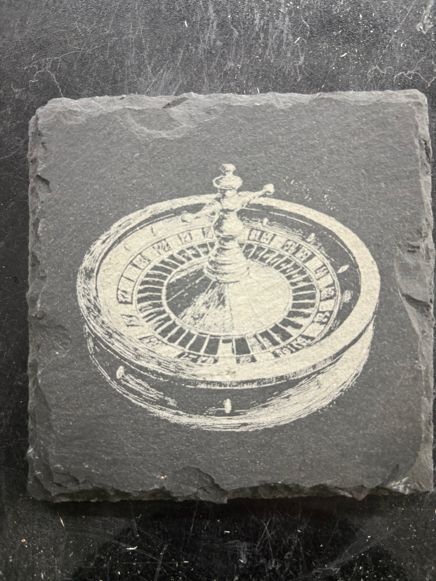 Engraved Slate Coaster – Roulette Wheel Casino Design