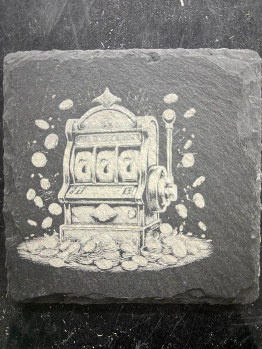 Engraved Slate Coaster – Lucky Slot Machine Casino Design